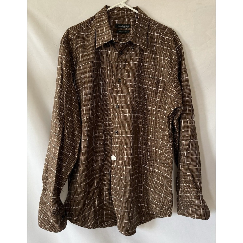 Kenneth Robert's Platinum Men's Brown White 100% cotton long sleeve shirt XL